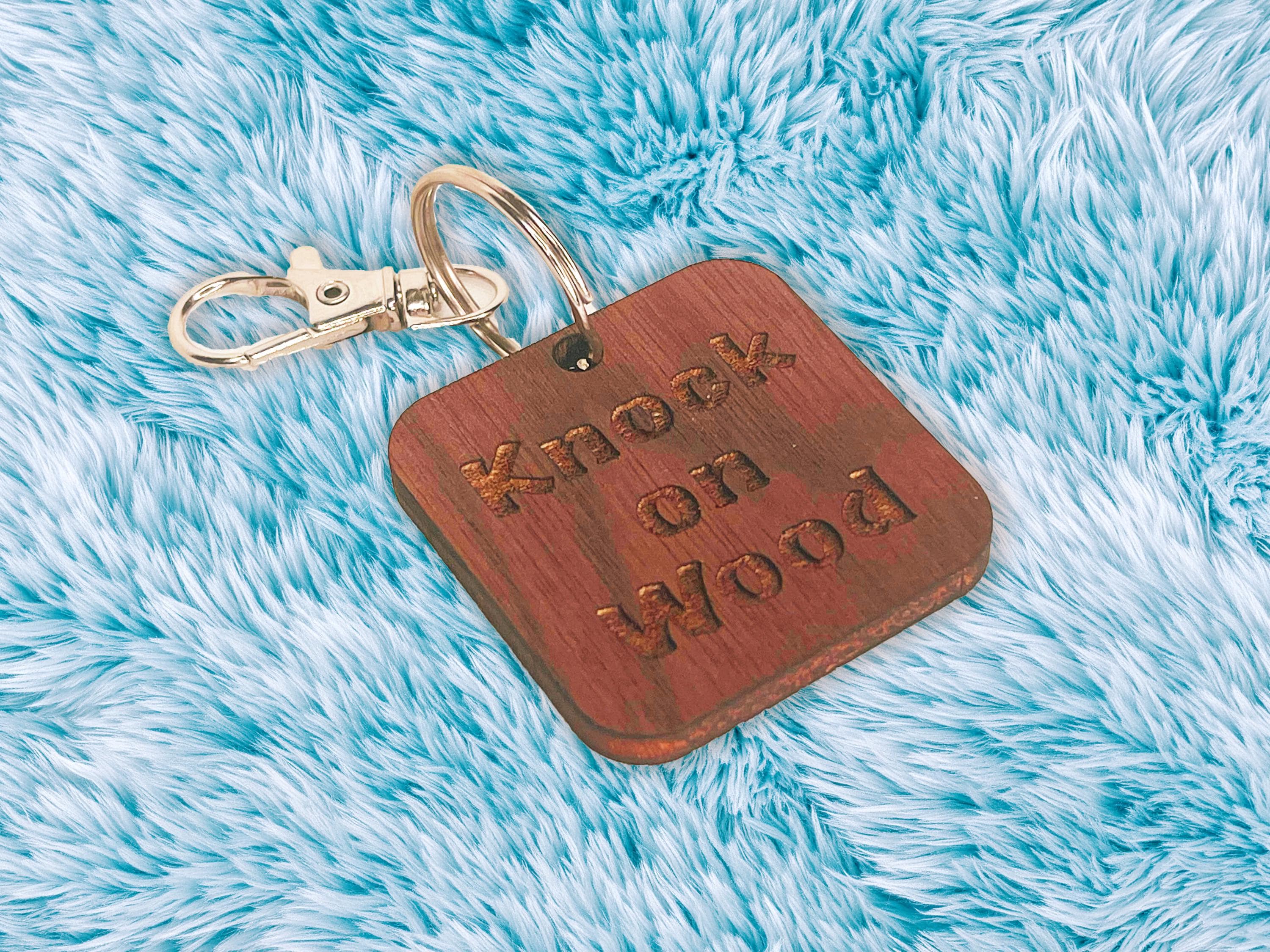 Knock on Wood Keychain | Custom Engraved Good Luck Charm, Personalized Gift, Superstition-Inspired Keepsake - Free Gemstones & Stickers Gift