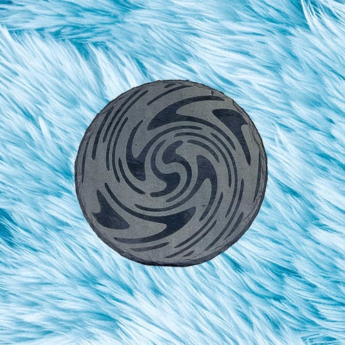 Engraved Geometric Slate Coaster Set of 4 | Natural Stone Drink Coasters – Housewarming Gift + Free Gemstones & Stickers