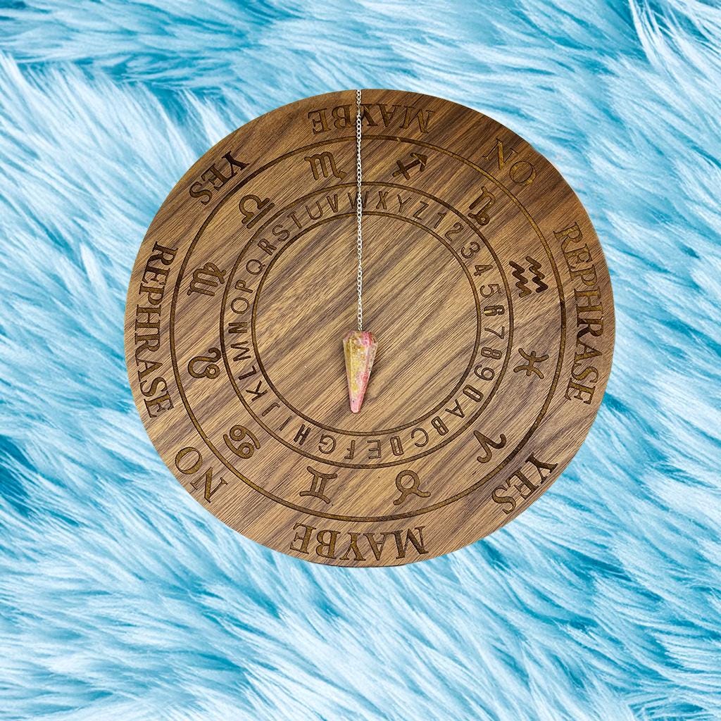 Wooden Pendulum Divination Board – Spiritual Altar Tool with Free Gemstones & Stickers Gift