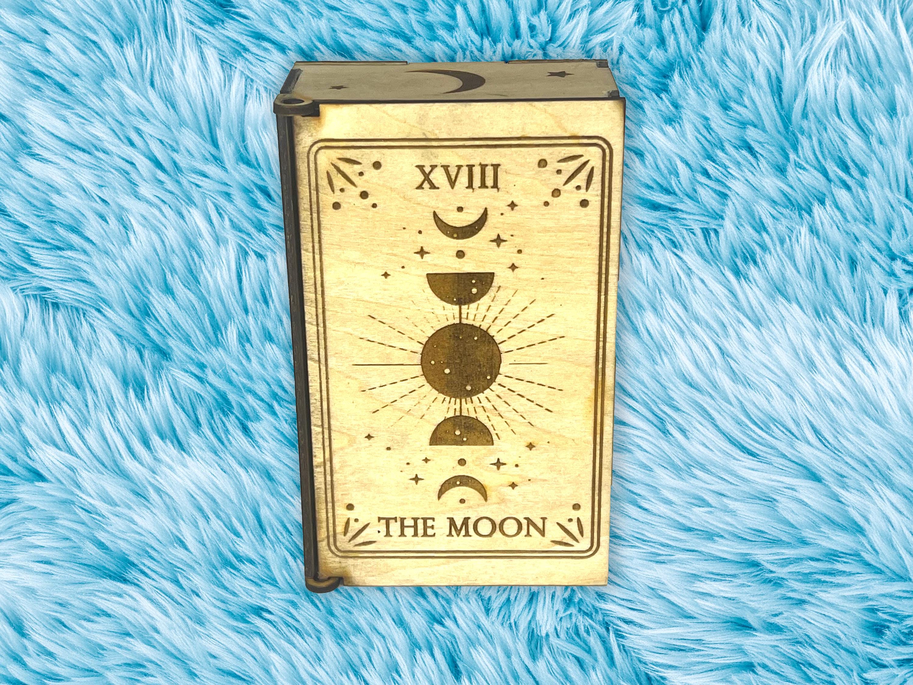 Custom Engraved Tarot Card Box | Handcrafted Wooden Storage Holder for Tarot Decks | Spiritual Gift – Free Gemstones & Stickers