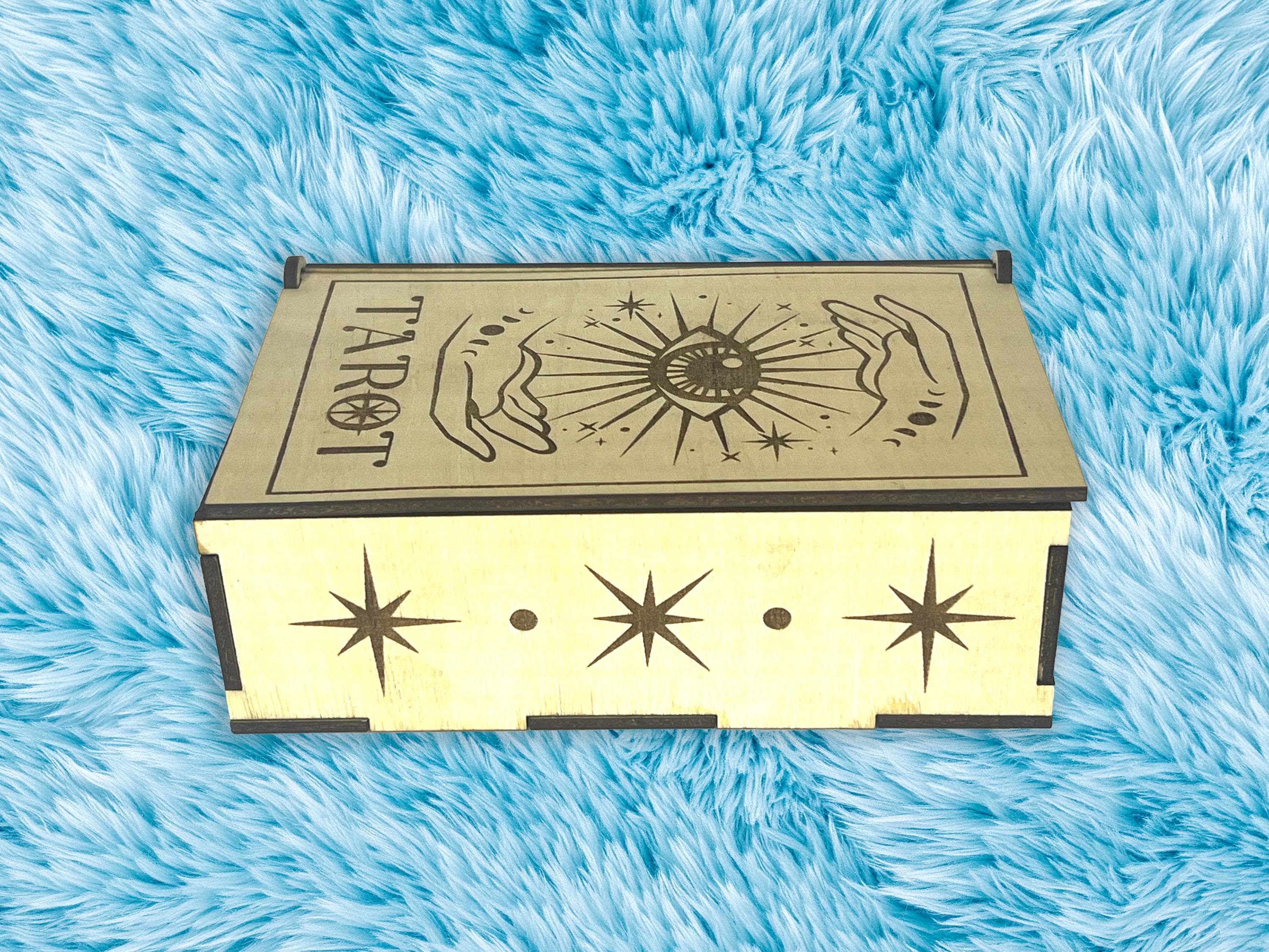 Custom Engraved Tarot Card Box | Handcrafted Wooden Storage Holder for Tarot Decks | Spiritual Gift – Free Gemstones & Stickers