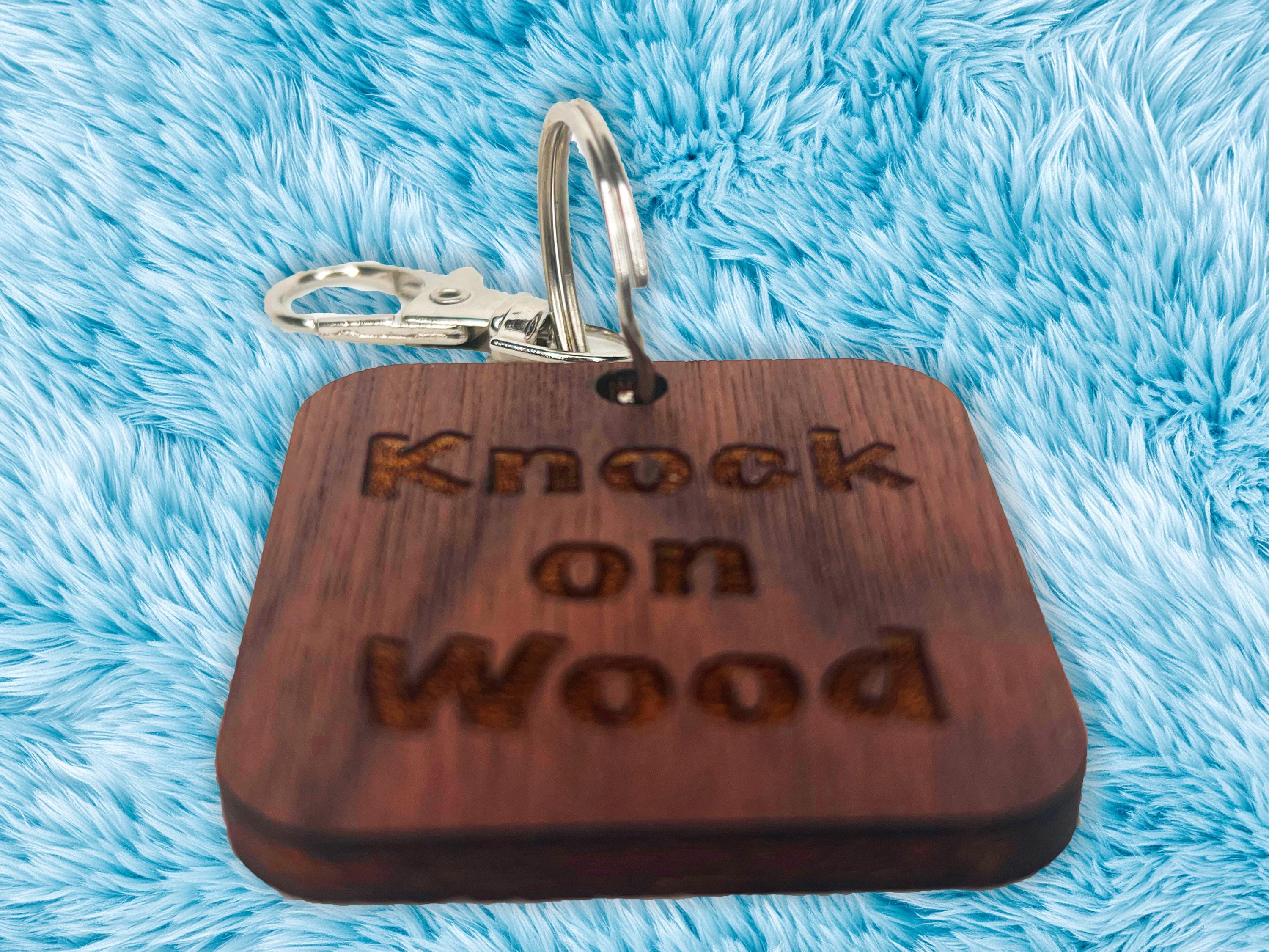 Knock on Wood Keychain | Custom Engraved Good Luck Charm, Personalized Gift, Superstition-Inspired Keepsake - Free Gemstones & Stickers Gift