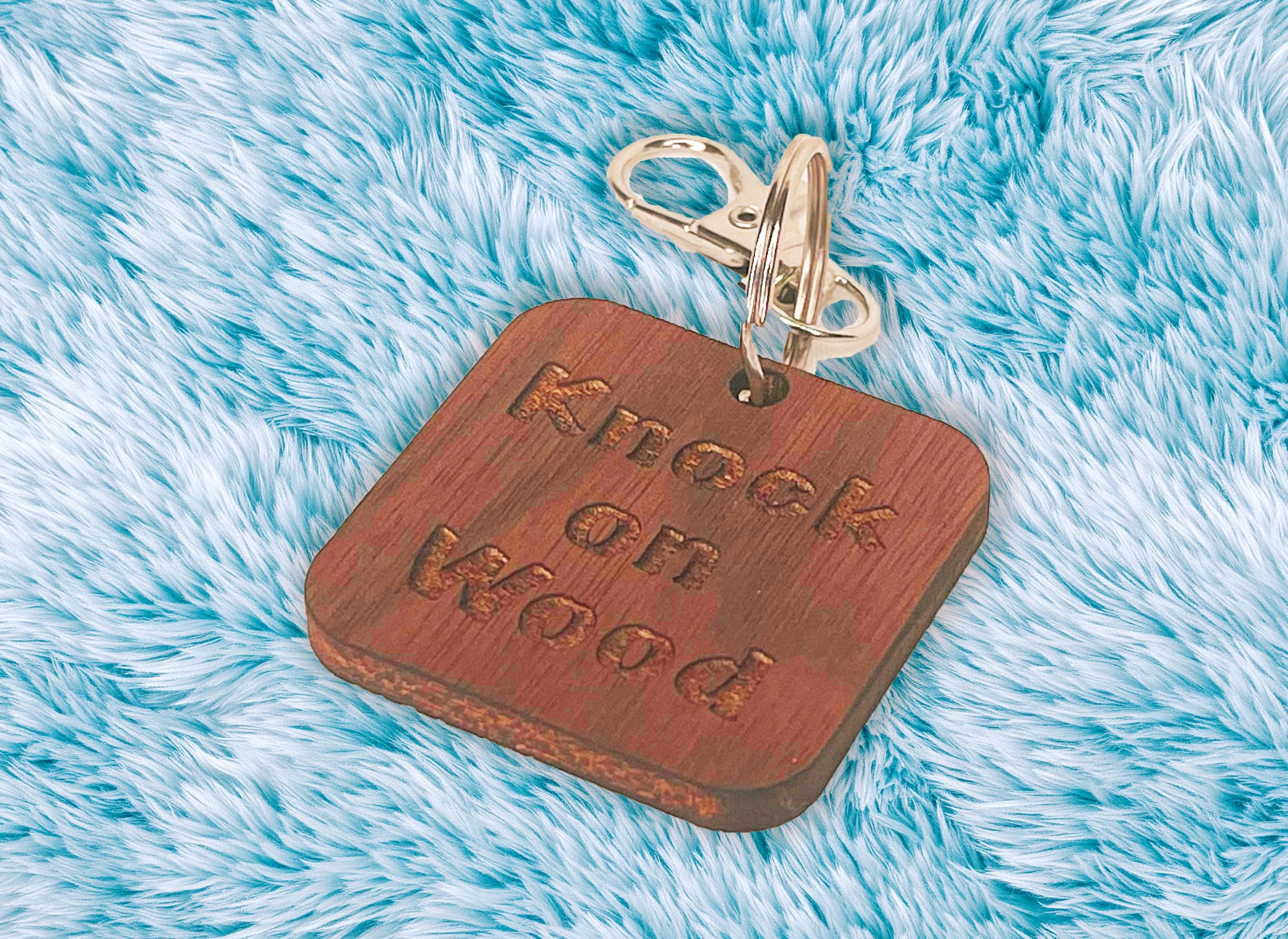 Knock on Wood Keychain | Custom Engraved Good Luck Charm, Personalized Gift, Superstition-Inspired Keepsake - Free Gemstones & Stickers Gift