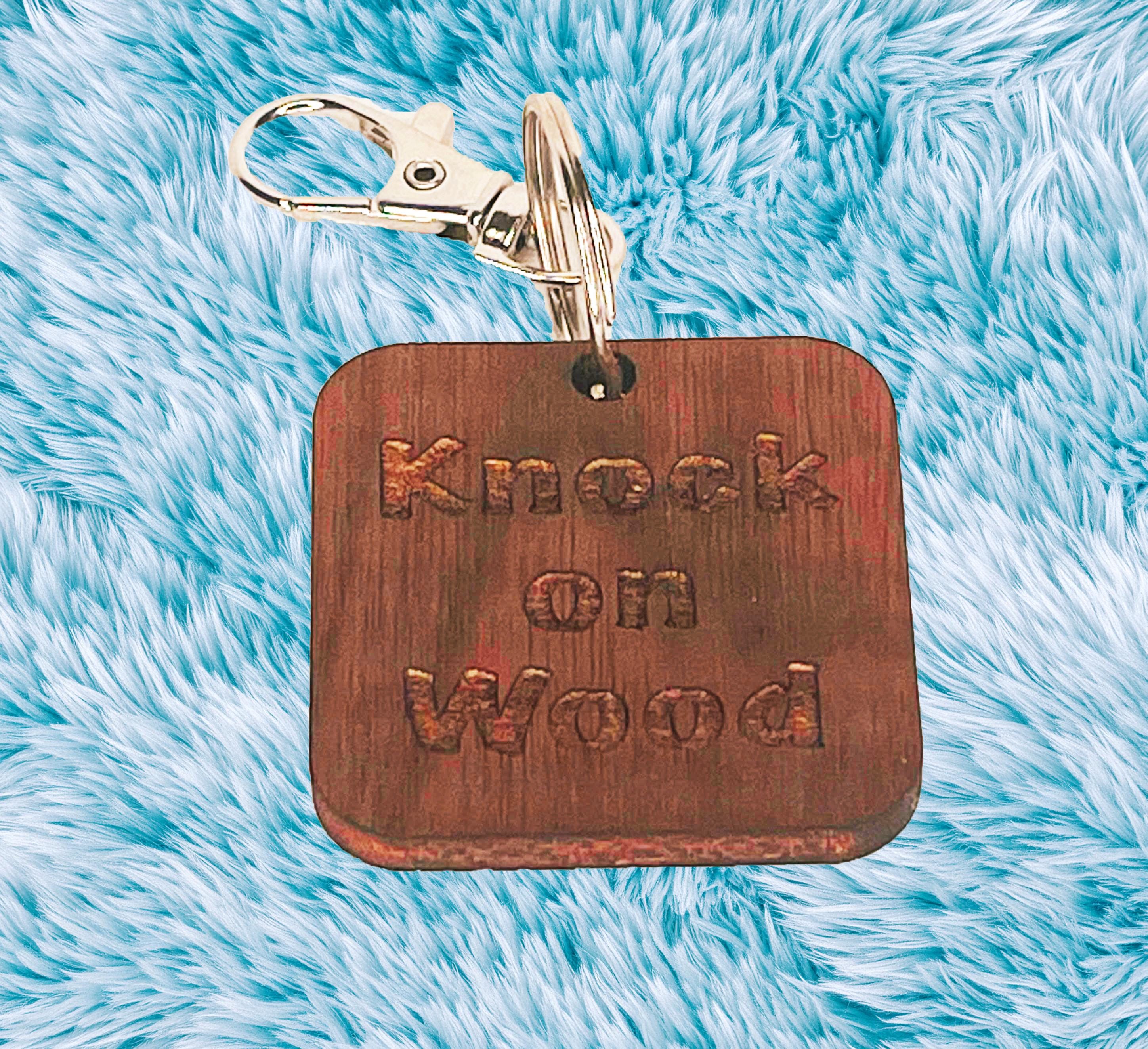 Knock on Wood Keychain | Custom Engraved Good Luck Charm, Personalized Gift, Superstition-Inspired Keepsake - Free Gemstones & Stickers Gift